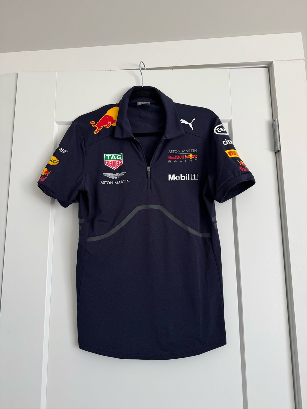 Puma Red Bull Formula 1 Navy Short-Sleeve Racing Polo with Sponsor Logos